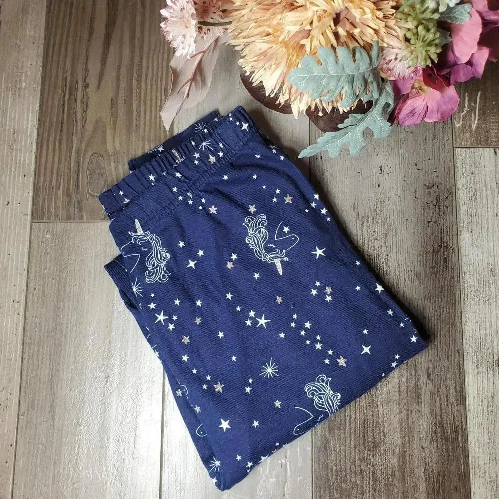 Children's Place Size 14 Blue White Gold Unicorn Leggings Casual Pants PJs